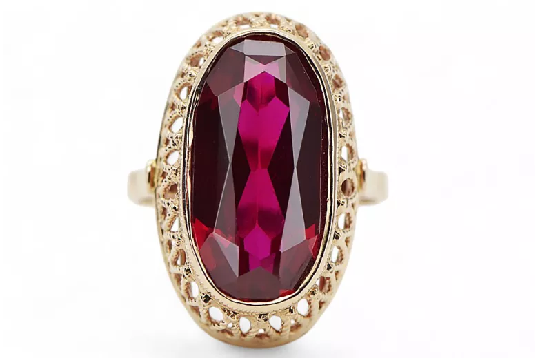 Рубин 14K жълто злато Пръстен Винтидж стил vrc129y